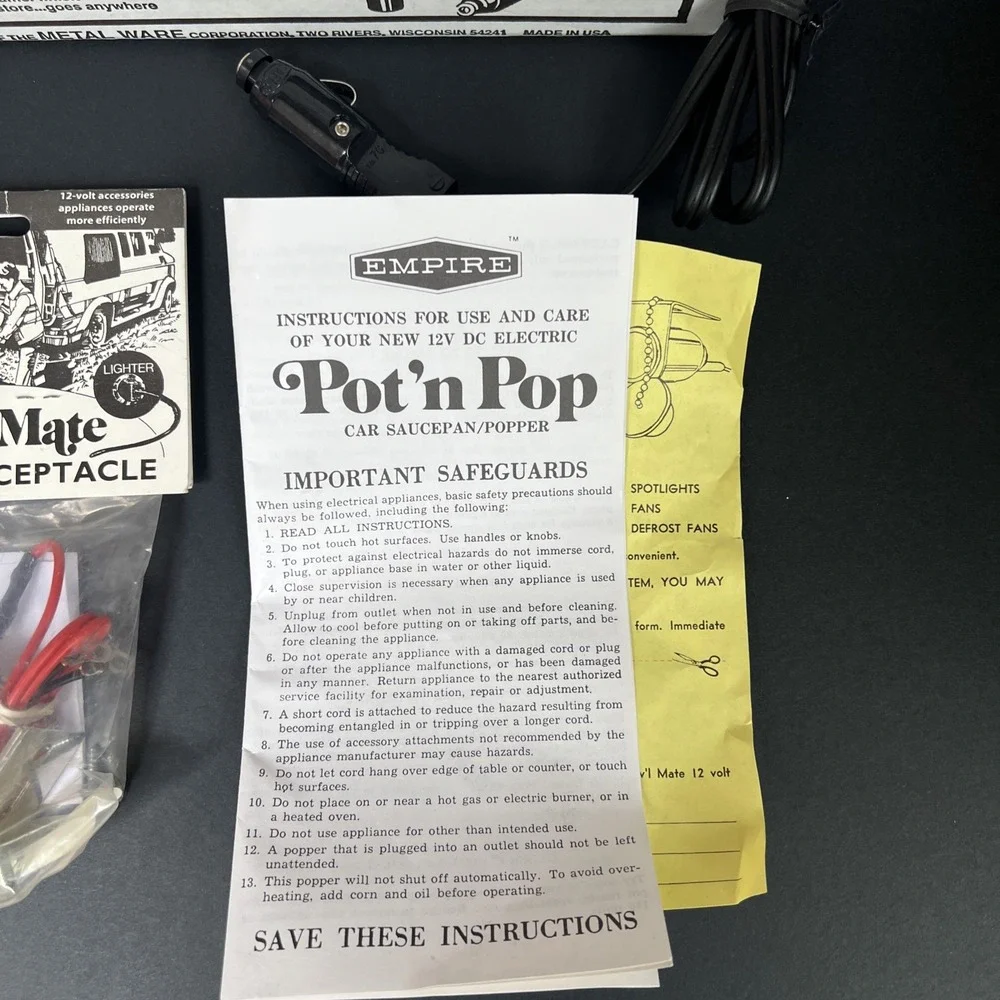 VTG Empire Travl Mate Pot 'n Pop 12V Saucepan NOS Complete Box +Receptacle